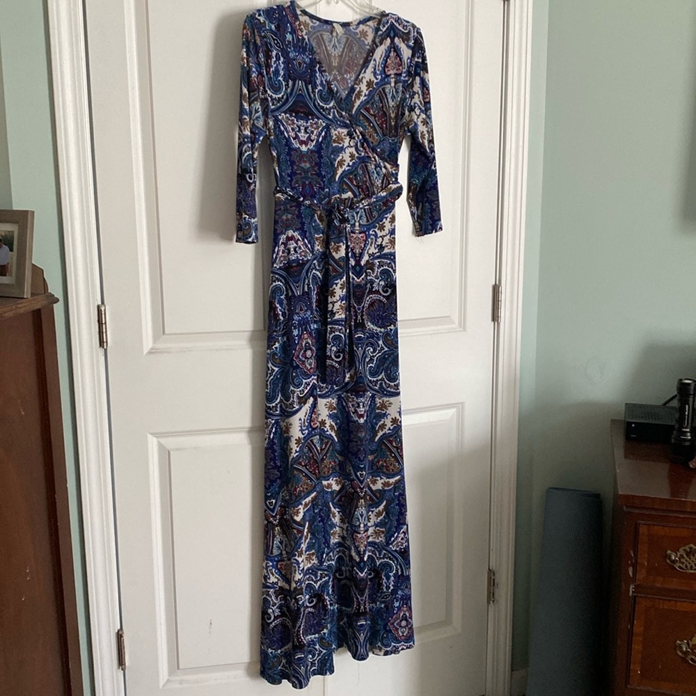 Pinkblush Maternity Faux Wrap Dress Blue Paisley